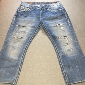 Rock Revival Men's Light Blue Warren Straight Distressed Jeans